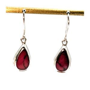Vintage ATI 925 Mexico Sterling Silver Red Stone Teardrop Dangle Earrings